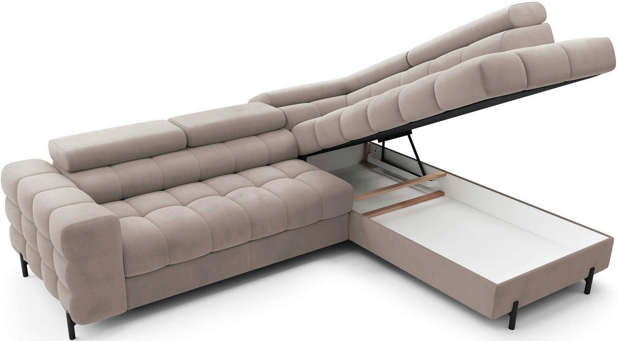 ECKSOFA Beige Plüsch  - Beige/Schwarz, Design, Textil/Metall (276/200cm) - MID.YOU