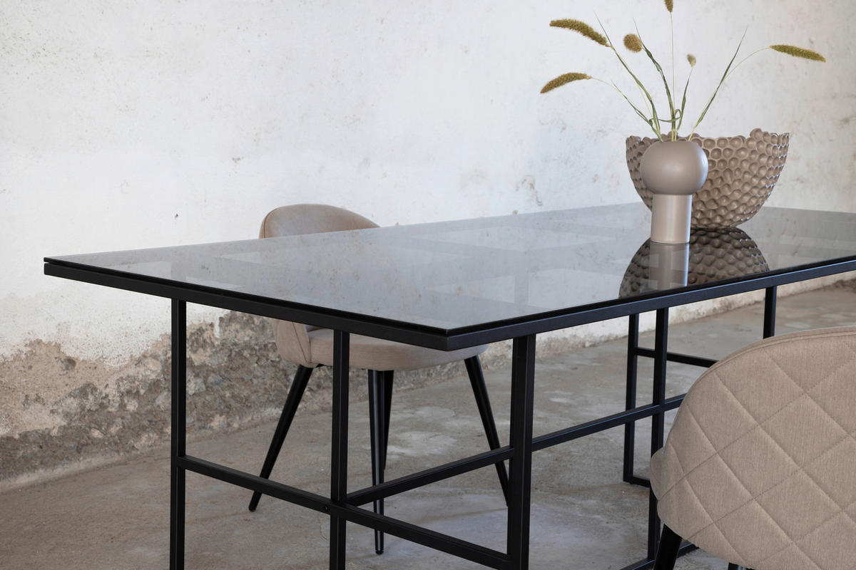 ESSTISCH in Metall, Glas 200/90/74 cm  - Schwarz, Design, Glas/Metall (200/90/74cm) - Livetastic