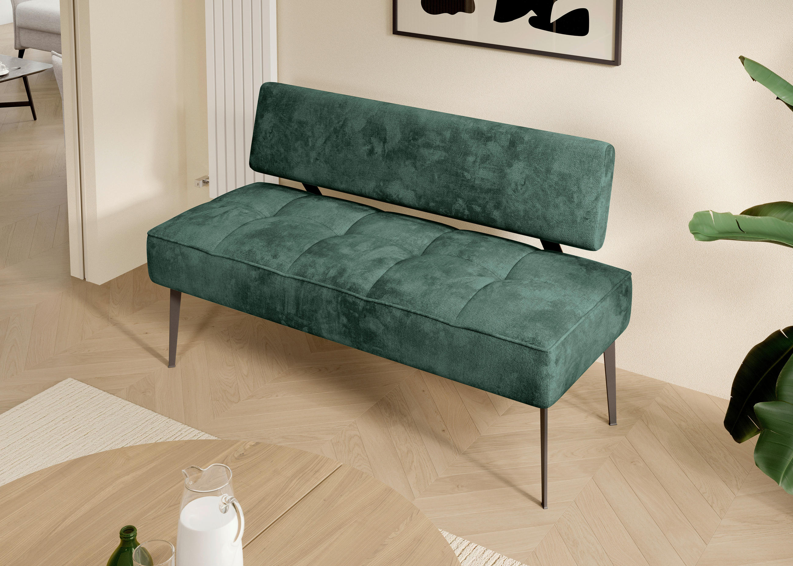 SITZBANK 162/90/65 cm Webstoff Dunkelgrün Metall  - Dunkelgrün/Schwarz, MODERN, Textil/Metall (162/90/65cm) - Welnova