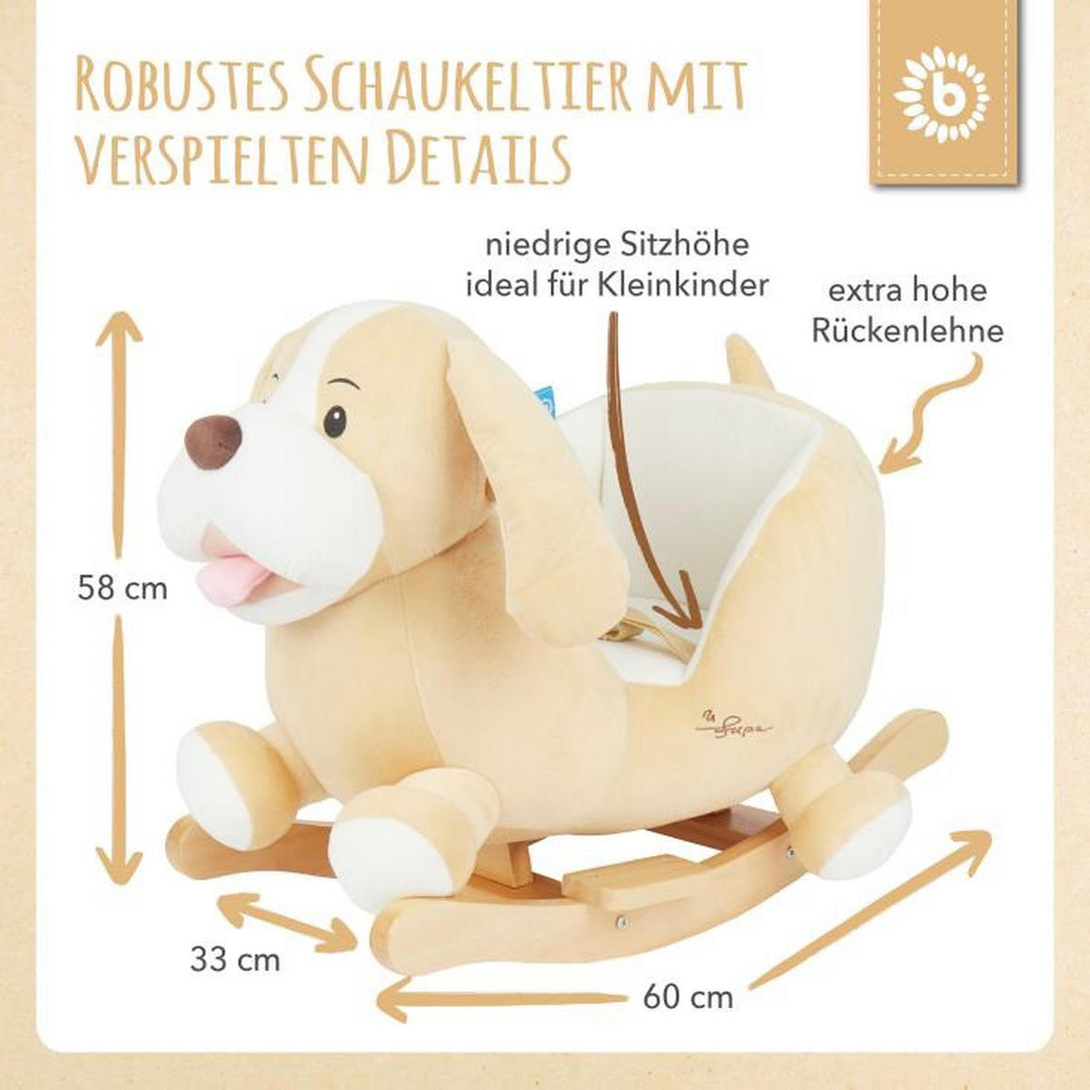 SCHAUKELTIER - Hellbraun/Creme, Trend, Holz/Textil (33/58/60cm)