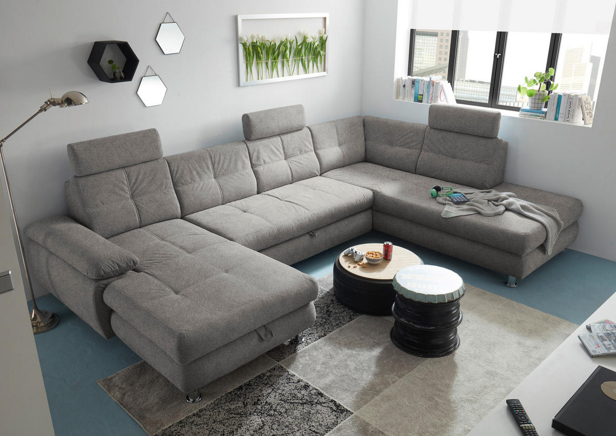 WOHNLANDSCHAFT in Webstoff Silberfarben  - Silberfarben, MODERN, Kunststoff/Textil (177/349/233cm) - MID.YOU