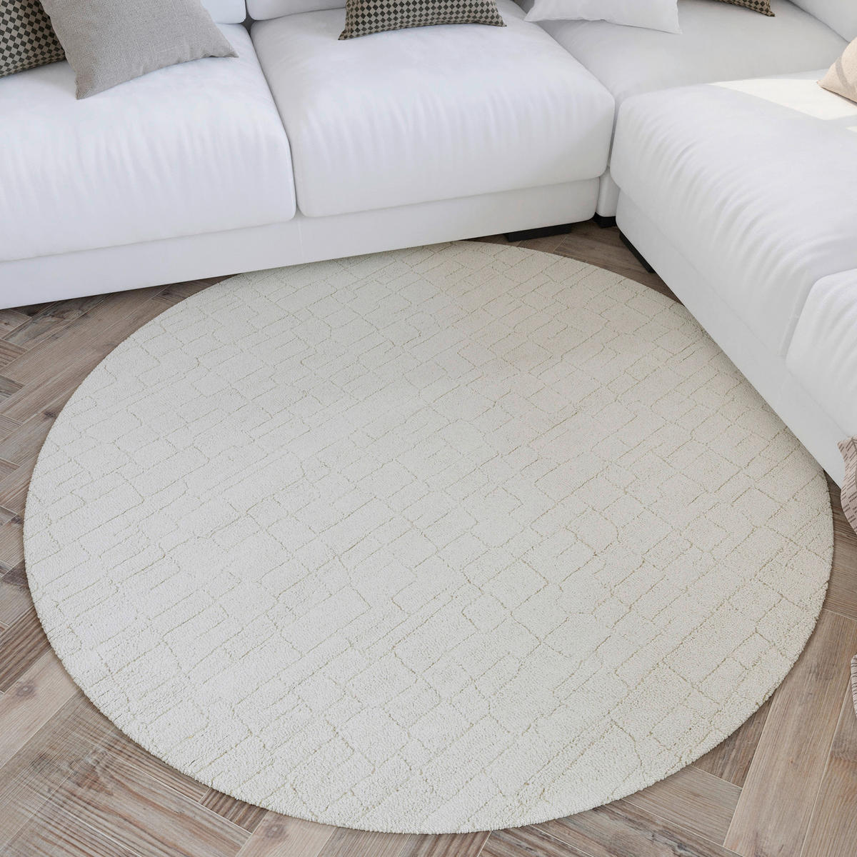 TUFTTEPPICH 200 cm Hamptons THIRTYONE Creme, Weiß rund  - Creme/Weiß, KONVENTIONELL, Textil (200cm) - WECON HOME