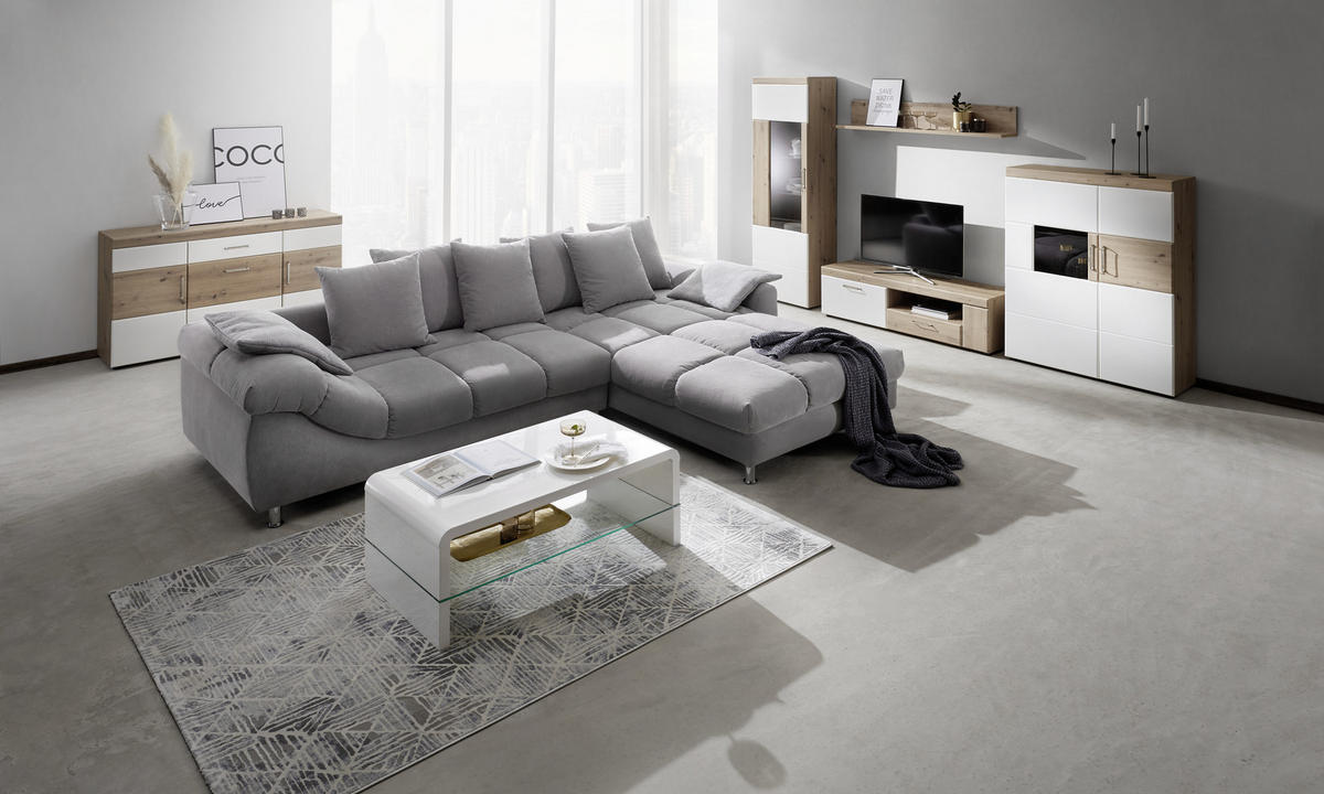 ECKSOFA Grau, Silberfarben Webstoff  - Silberfarben/Grau, Design, Textil/Metall (337/228cm) - Carryhome