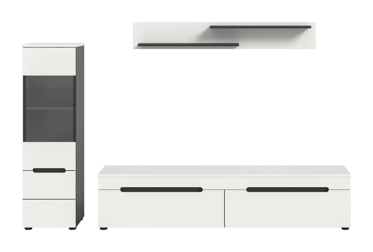 WOHNWAND 2-teilig  in Weiß  221/141/33 cm  - Schwarz/Weiß, Design, Holzwerkstoff/Kunststoff (221/141/33cm) - Livetastic