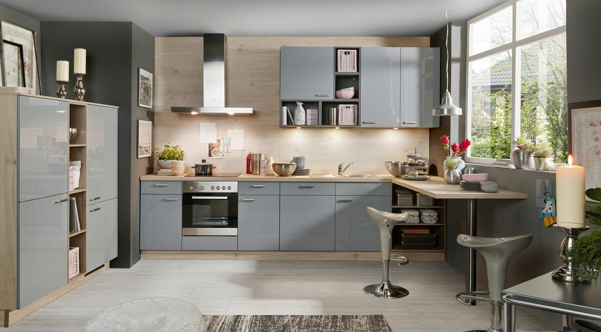 KÜCHENLEERBLOCK  150/330 cm  in Blau, Grau, Eichefarben  - Blau/Eichefarben, Design, Holzwerkstoff (150/330cm) - Welnova