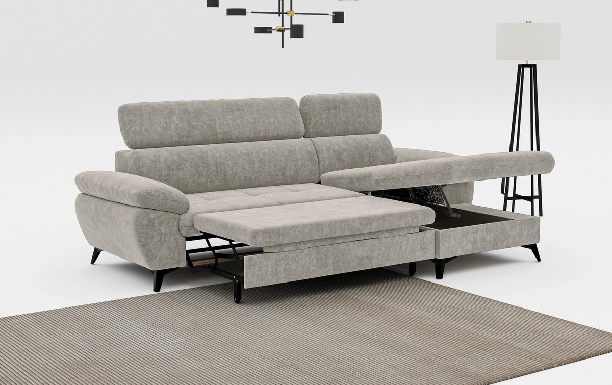 ECKSOFA in Schlammfarben  - Schlammfarben/Schwarz, Textil/Metall (261/166cm) - MID.YOU
