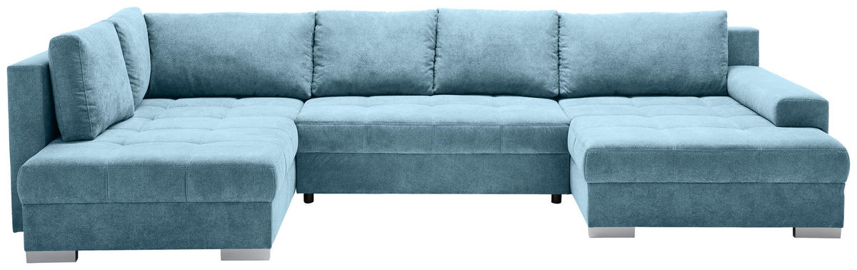 WOHNLANDSCHAFT in Velours Petrol  - Chromfarben/Petrol, Konventionell, Kunststoff/Textil (198/363/170cm) - Hom`in