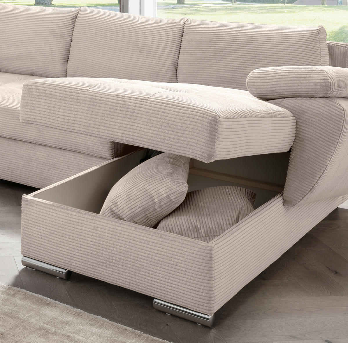 Wohnlandschaft tekstil  bež   - bež/boje kroma, Konvencionalno, tekstil/metal (219/305/157cm) - Livetastic