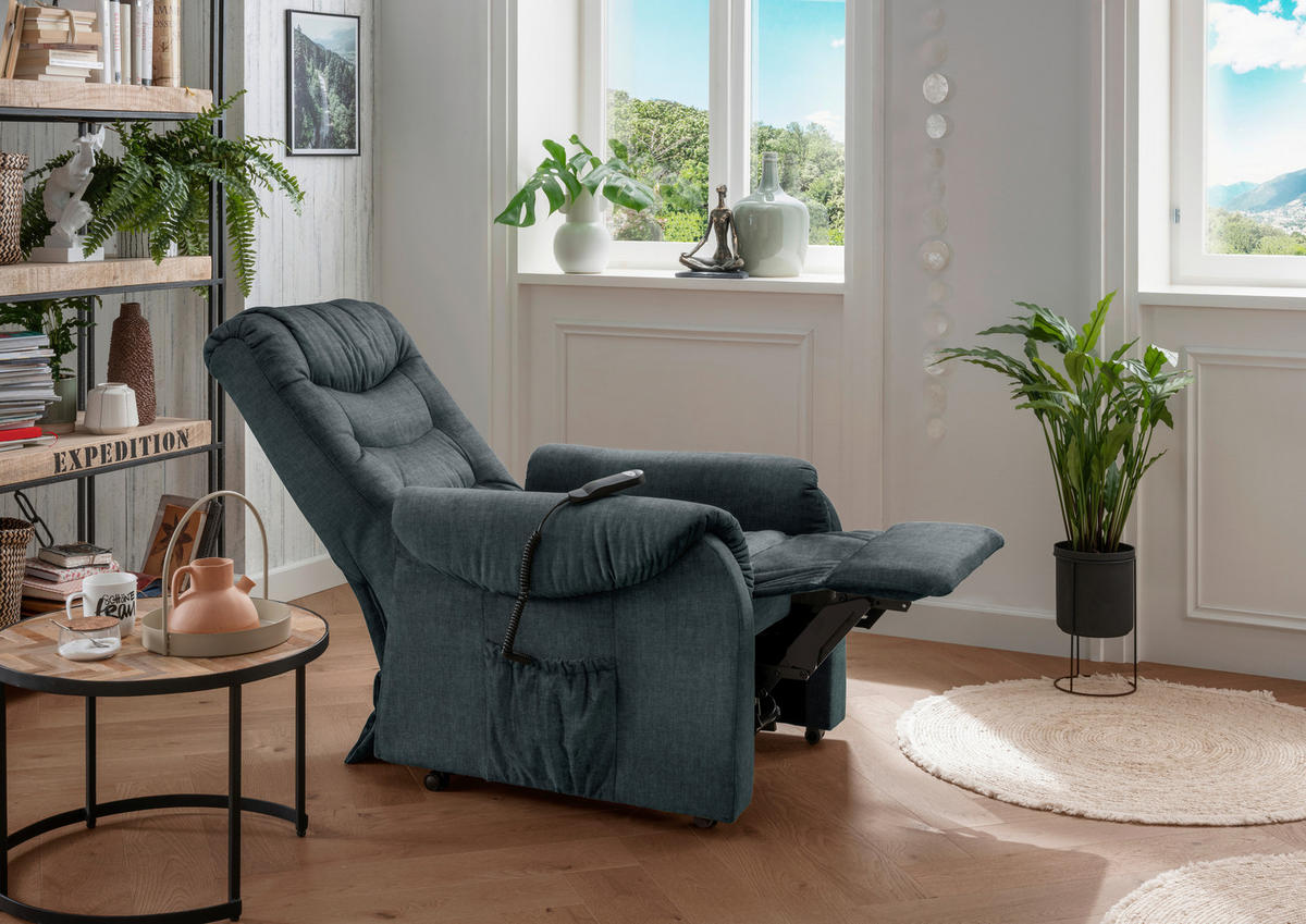 FERNSEHSESSEL in Velours Dunkelblau  - Schwarz/Braun, Design, Kunststoff/Textil (76/106/94cm) - Livetastic