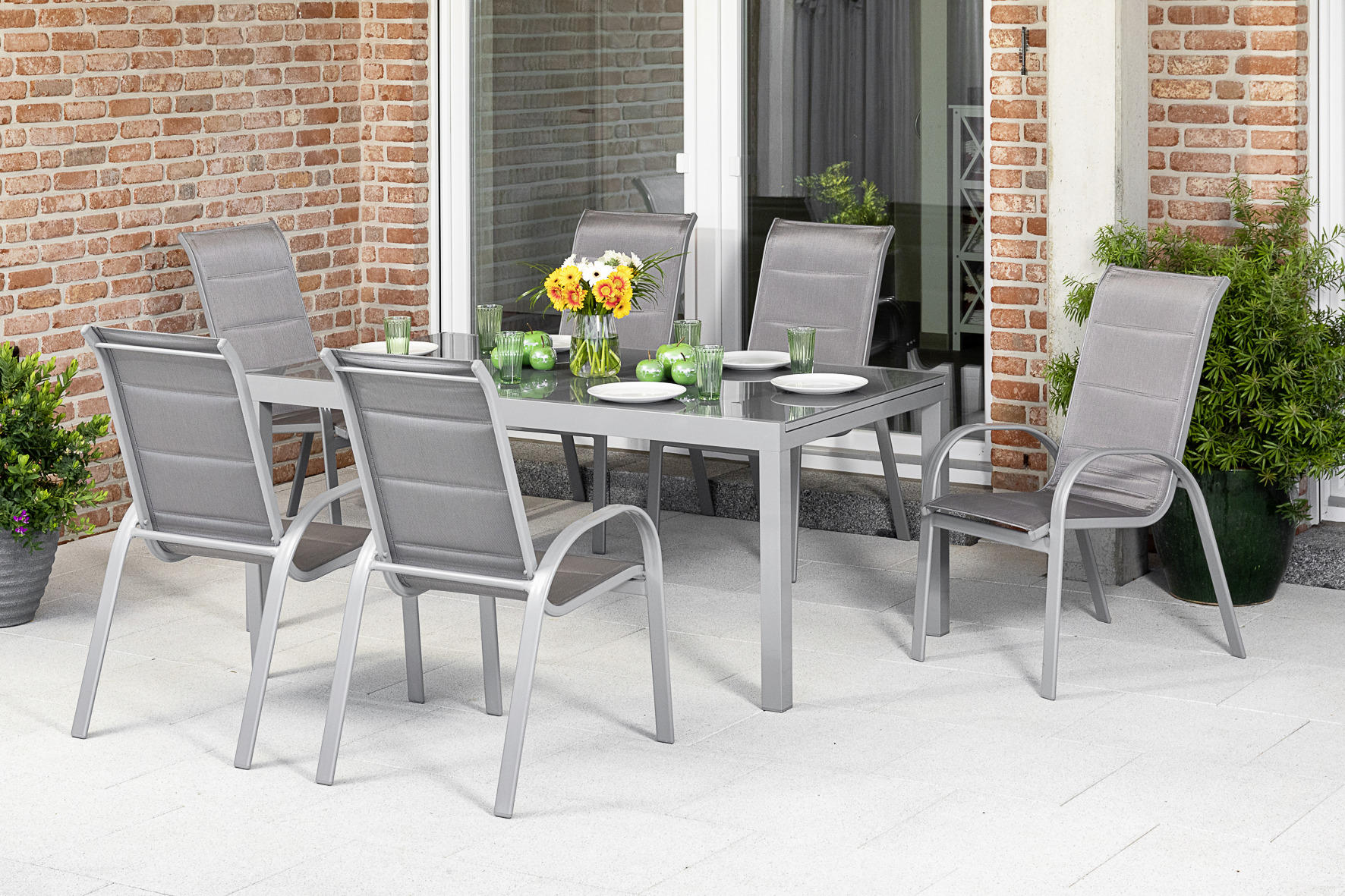 GARTENSET 7-teilig  - Silberfarben/Braun, KONVENTIONELL, Glas/Textil - Gardenson