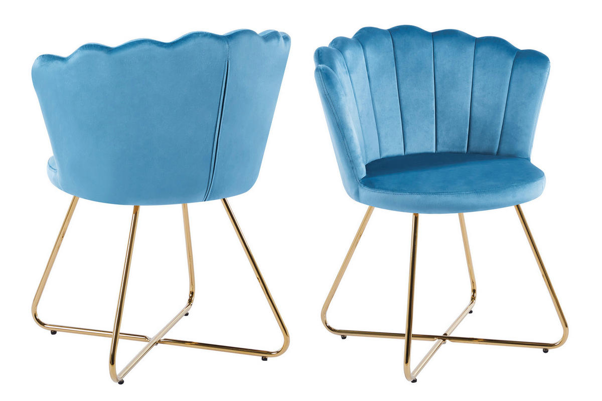 STUHL-SET 2 Stück  in Samt  - Blau/Goldfarben, MODERN, Textil/Metall (69,5/85/66cm) - Livetastic
