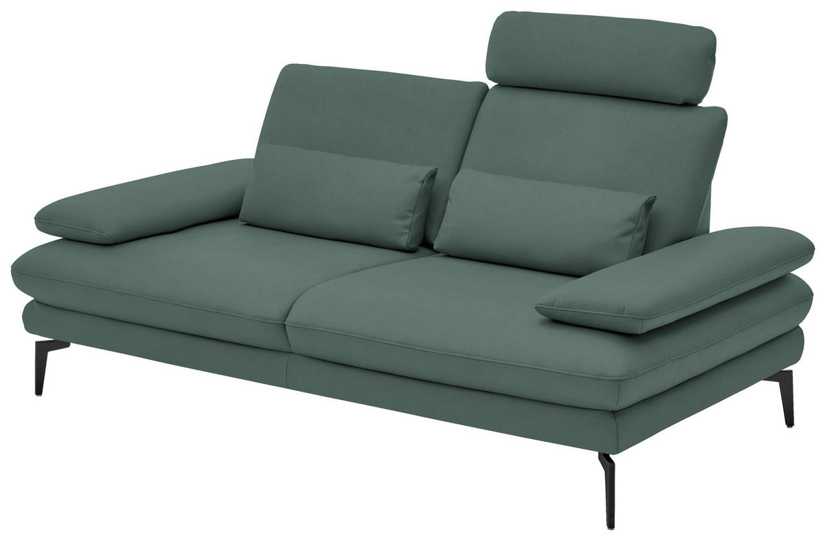 2,5-SITZER in Echtleder Opal  - Opal/Schwarz, Design, Leder/Metall (196/86/104cm) - Dieter Knoll