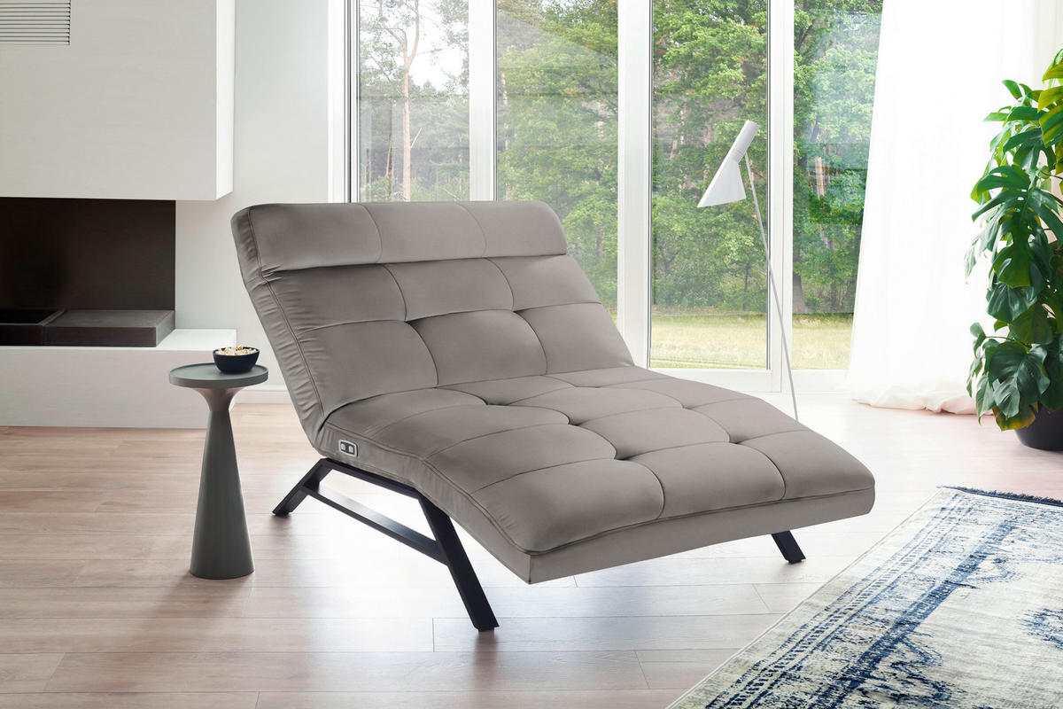 RELAXLIEGE in Echtleder Graubraun  - Graubraun/Schwarz, Design, Leder/Metall (120/54-113/158-198cm) - Pure Home Lifestyle