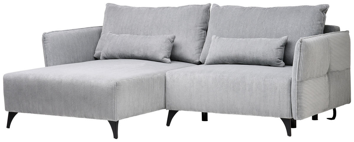 ECKSOFA Grau Cord  - Schwarz/Grau, Design, Textil/Metall (175/254cm) - Stylife