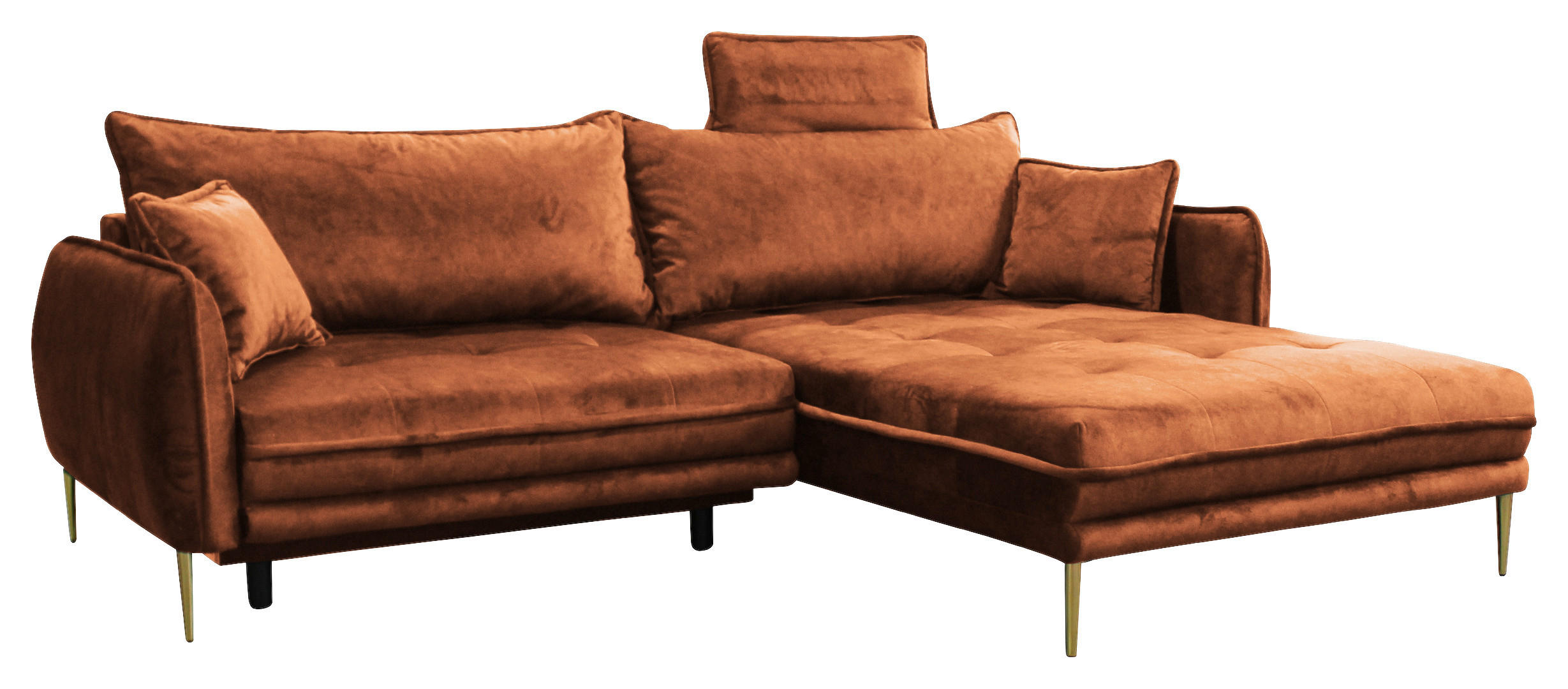 ECKSOFA Rostfarben Velours  - Rostfarben/Goldfarben, Design, Textil/Metall (264/196cm) - MID.YOU