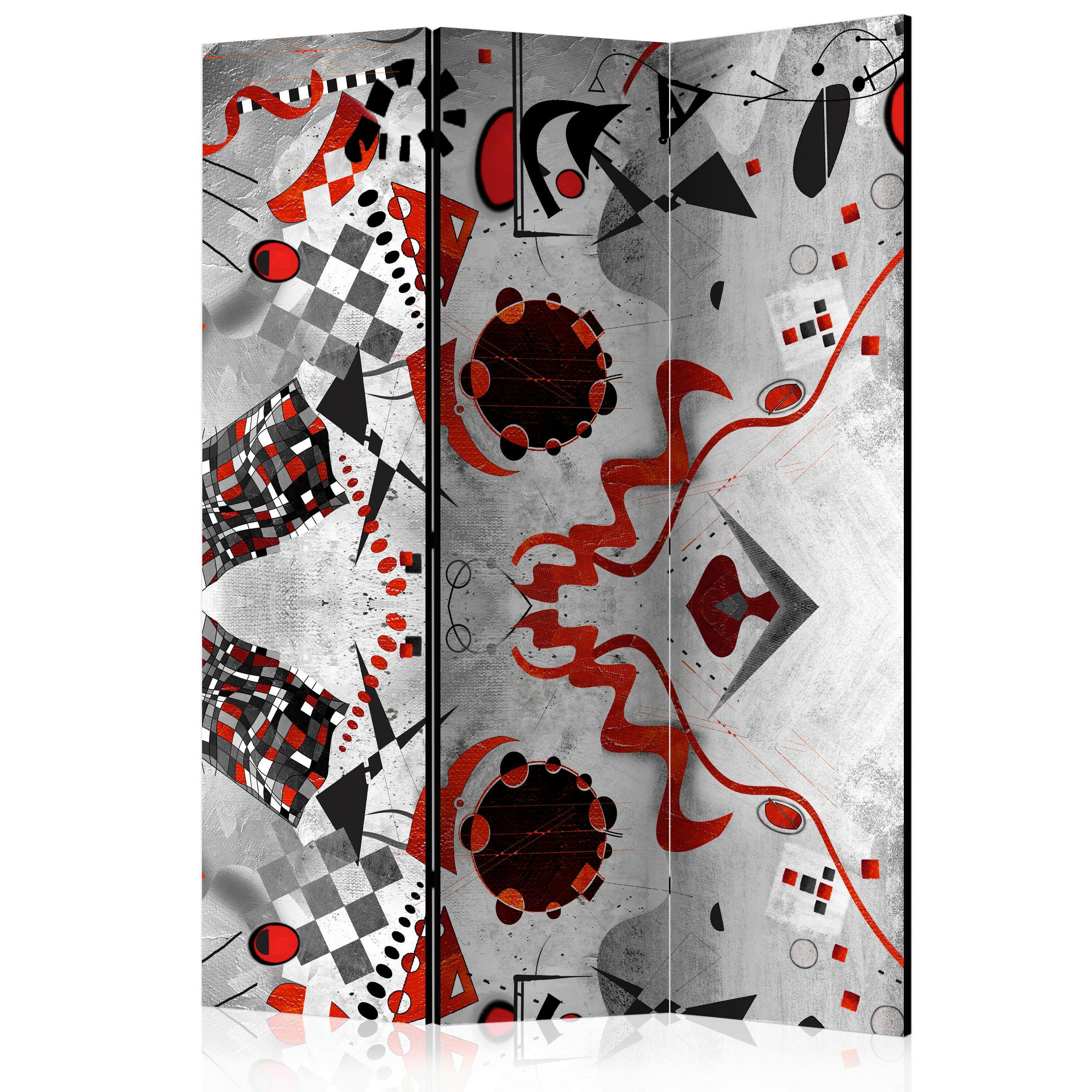 PARAVENT mit 3  Flügel - Rot/Grau, Basics, Holz/Textil (135/172/3cm) - artgeist