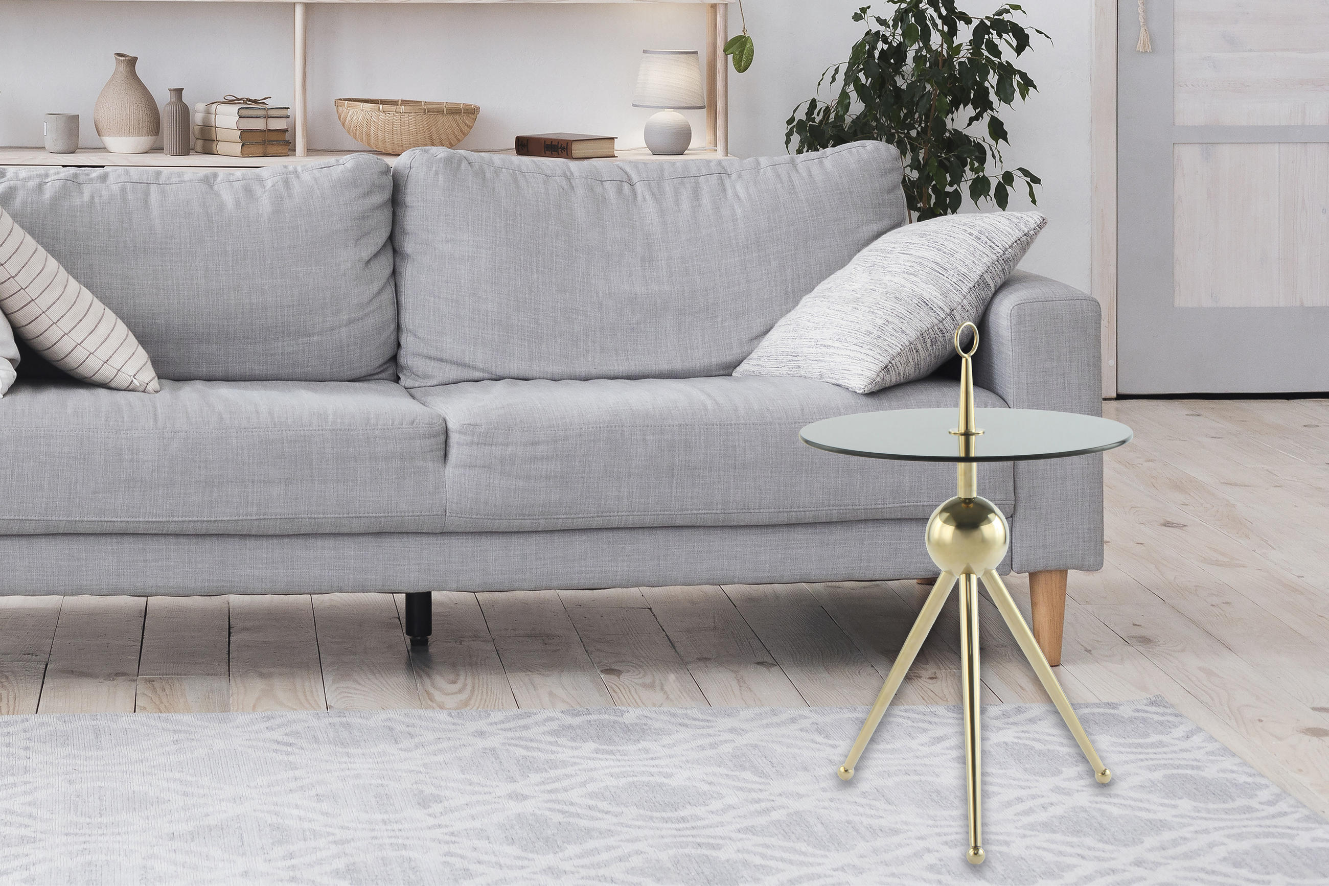 BEISTELLTISCH 46/46/52 cm Grau, Goldfarben rund  - Goldfarben/Grau, Design, Glas/Metall (46/46/52cm) - Kayoom