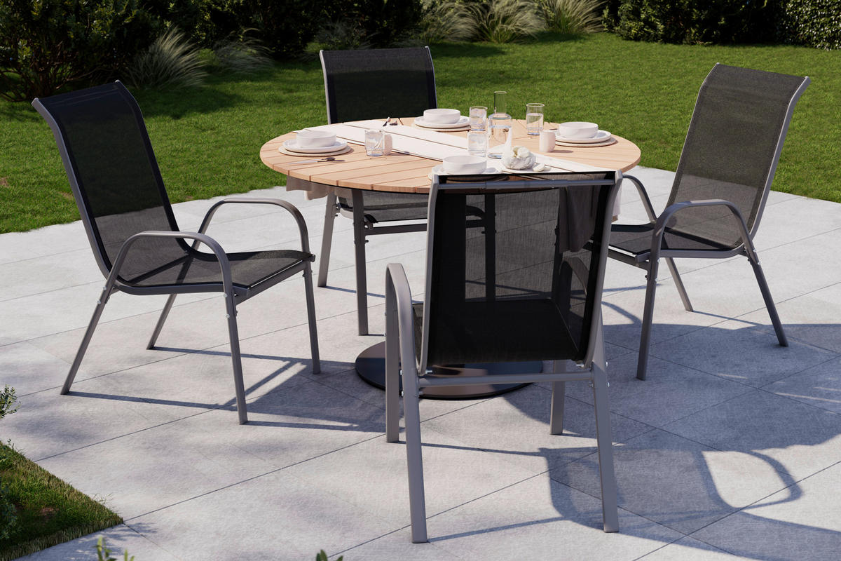 GARTENSESSEL-SET Eisen Schwarz, Silberfarben  - Silberfarben/Schwarz, MODERN, Textil/Metall (54/94/73cm) - Ambia Garden