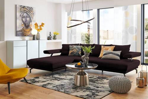 ECKSOFA in Mikrofaser Dunkelbraun  - Dunkelbraun/Schwarz, Design, Textil/Metall (224/305cm) - Dieter Knoll