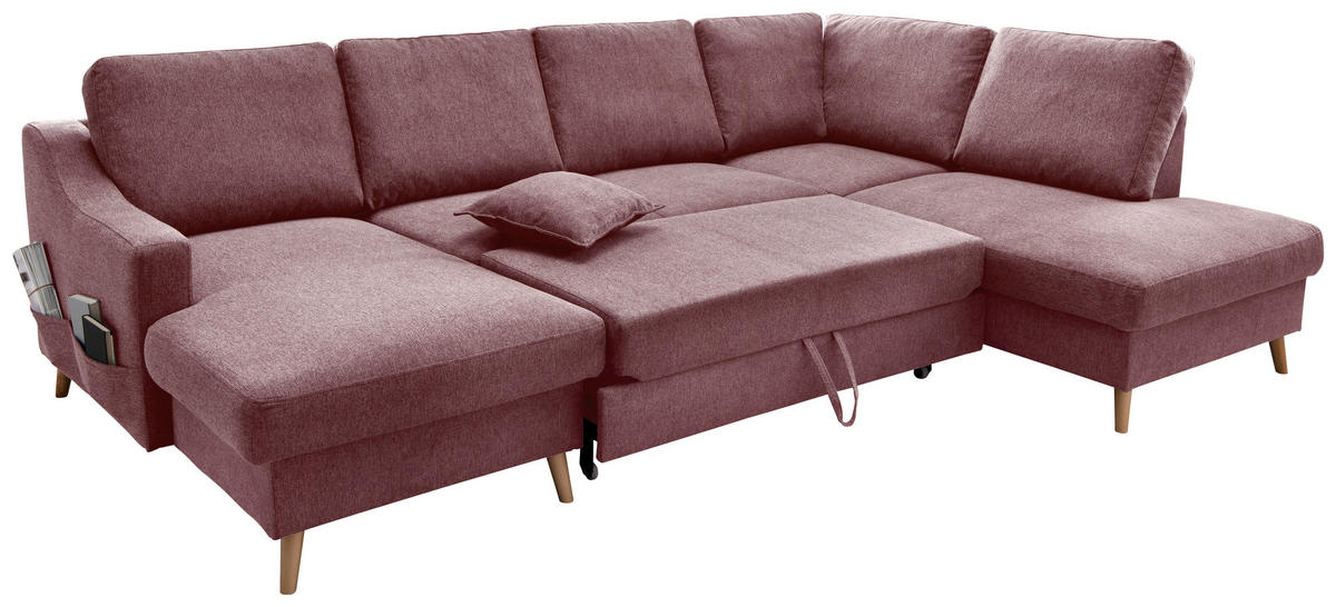 WOHNLANDSCHAFT in Struktur Rosa  - Naturfarben/Rosa, Konventionell, Holz/Textil (150/301/200cm) - P & B