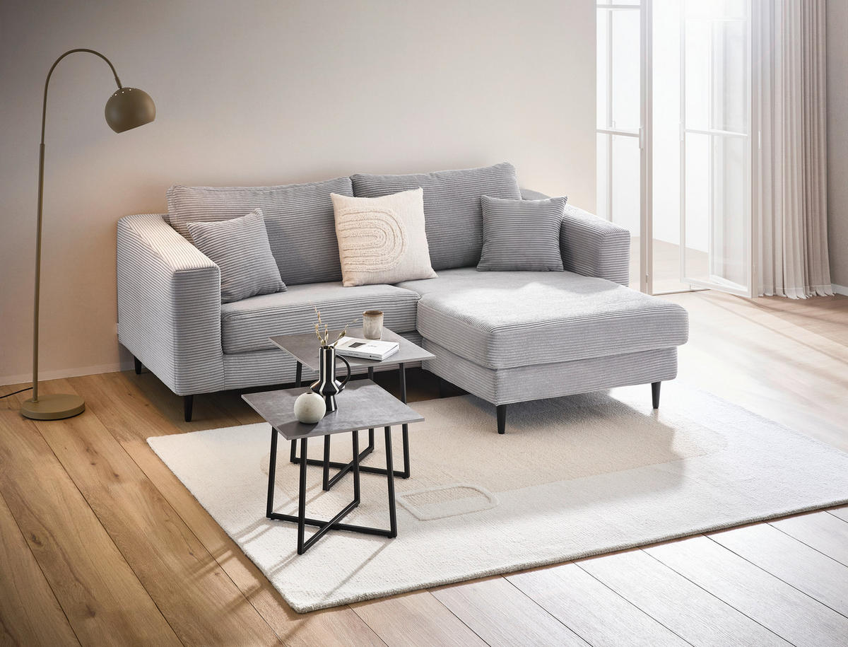 ECKSOFA Hellgrau Cord  - Hellgrau/Schwarz, KONVENTIONELL, Holz/Textil (212/155cm) - Carryhome