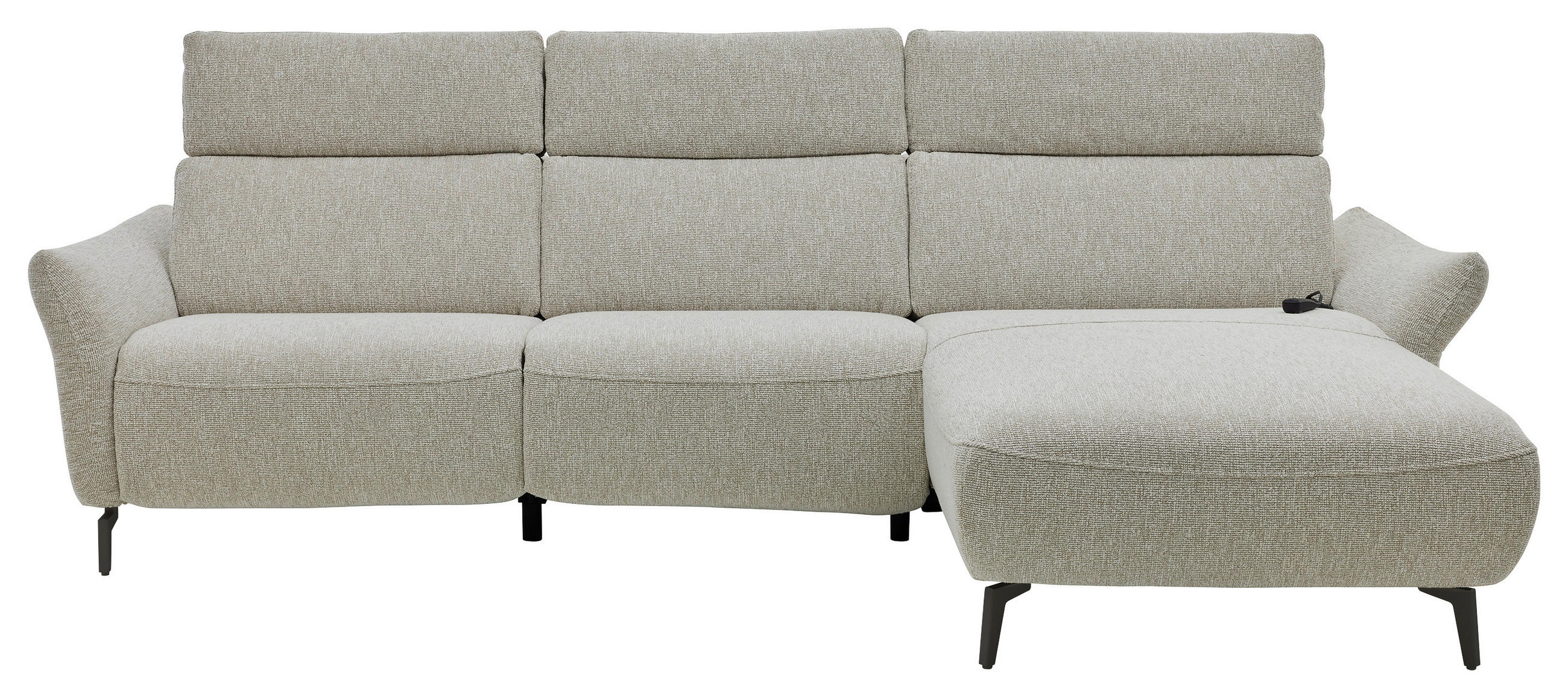 ECKSOFA Musterring Naturfarben Webstoff Kopfteilverstellung  - Schwarz/Naturfarben, Design, Textil/Metall (275/177cm) - Musterring