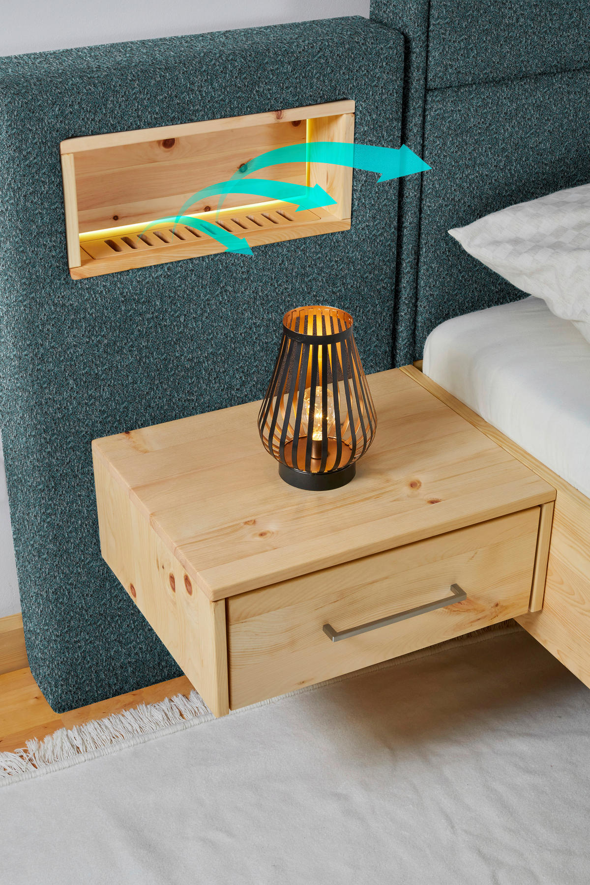 BOXSPRINGBETT 180/200 cm  in Eichefarben, Petrol  - Eichefarben/Petrol, Natur, Holz/Textil (180/200cm) - Valnatura