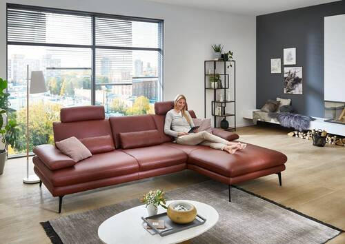 ECKSOFA in Echtleder Dunkelrot  - Schwarz/Dunkelrot, Design, Leder/Metall (180/310cm) - Dieter Knoll