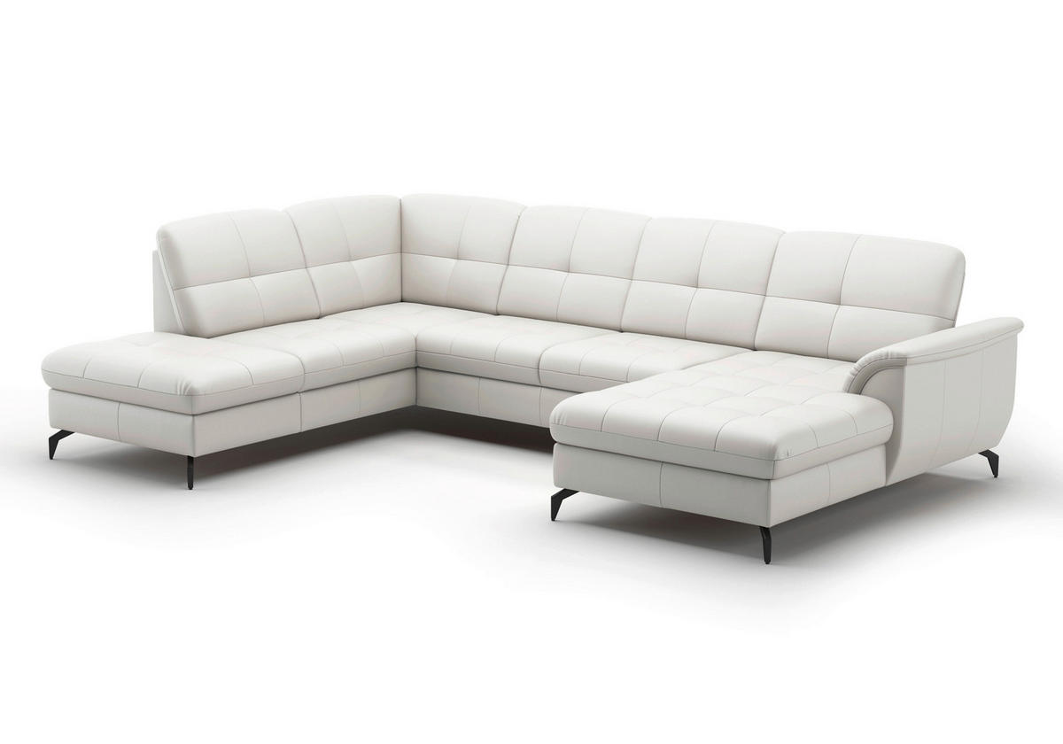 WOHNLANDSCHAFT Weiß Echtleder  - Schwarz/Weiß, MODERN, Leder/Metall (212/319/164cm) - Sit & More