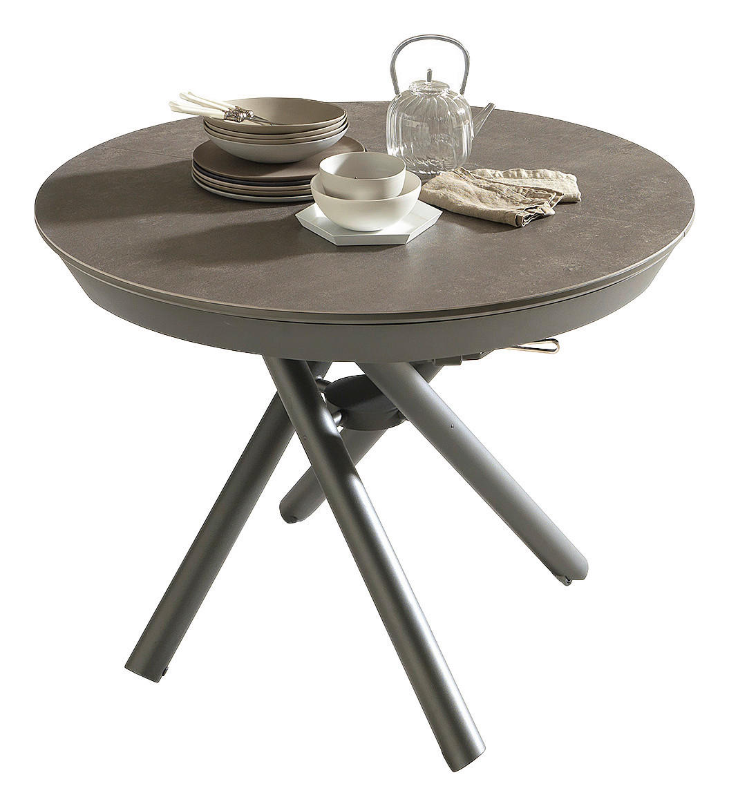 COUCHTISCH/ESSTISCH 105-165/105/36-75 cm rund Anthrazit, Schieferfarben  - Schieferfarben/Anthrazit, Design, Keramik/Metall (105-165/105/36-75cm) - Dieter Knoll