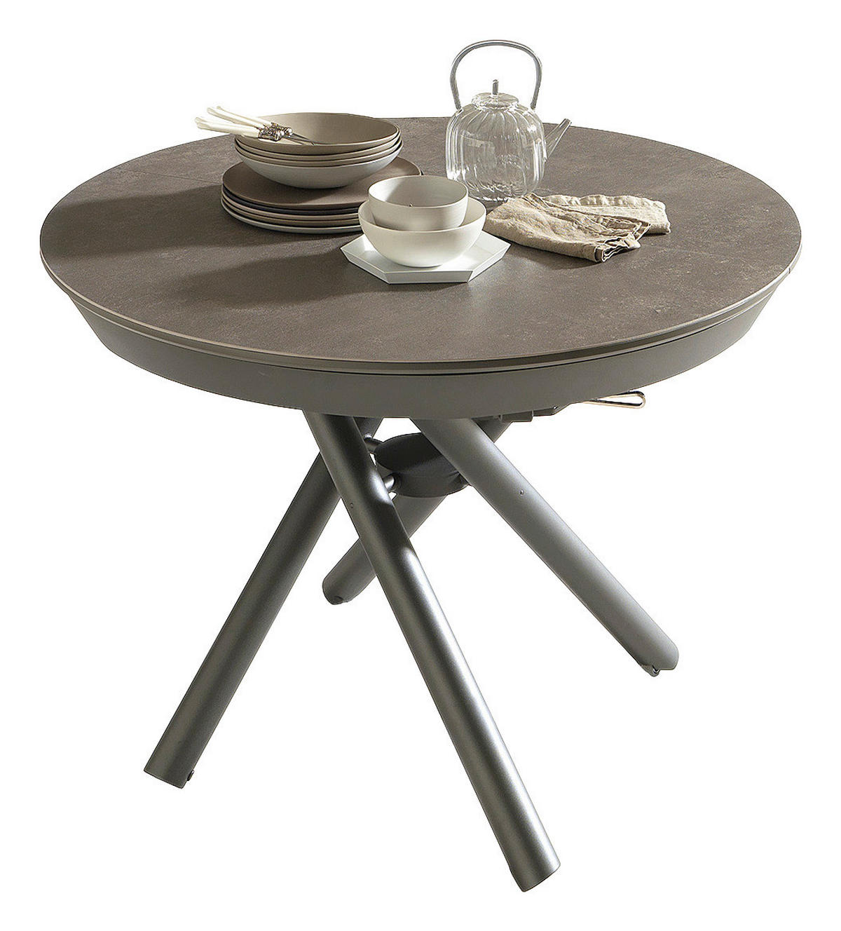 COUCHTISCH/ESSTISCH 105-165/105/36-75 cm rund Anthrazit, Schieferfarben  - Schieferfarben/Anthrazit, Design, Keramik/Metall (105-165/105/36-75cm) - Dieter Knoll