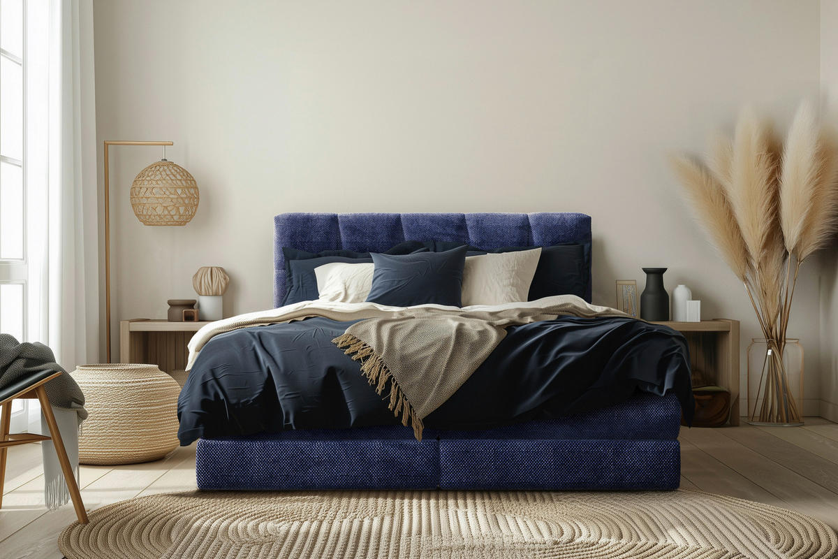 KONTINENTALSÄNG 180/200 cm  i blå  - blå/svart, Design, textil/plast (180/200cm) - Best Price
