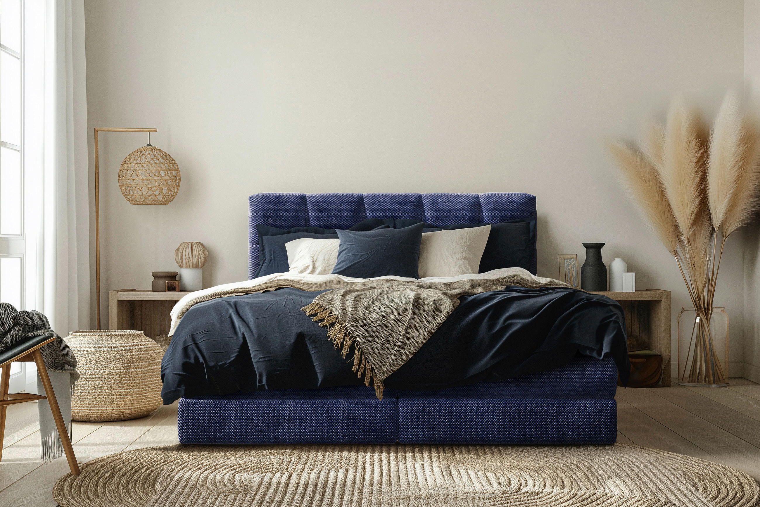 Thumbnail - Esposa Boxspringbett, Blau, Textil, H2 + H3, Höhe ca. 19 cm, 180x200 cm, Wendematratze mit unterschiedlichen Härtegraden...