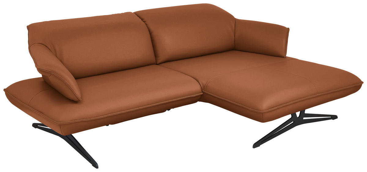 ECKSOFA in Echtleder Cognac  - Cognac/Beige, Design, Leder/Metall (252/169cm) - Koinor