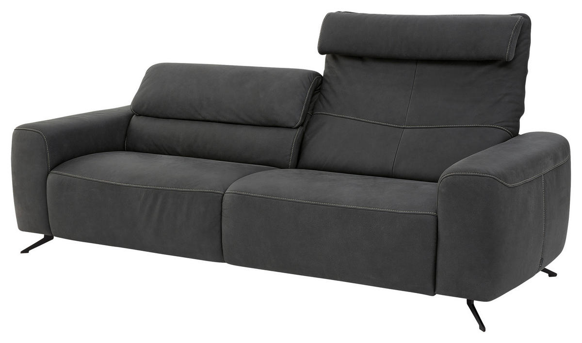 3-SITZER-SOFA Echtleder Graphitfarben  - Beige/Schwarz, Design, Leder/Metall (232/82/96cm) - Musterring