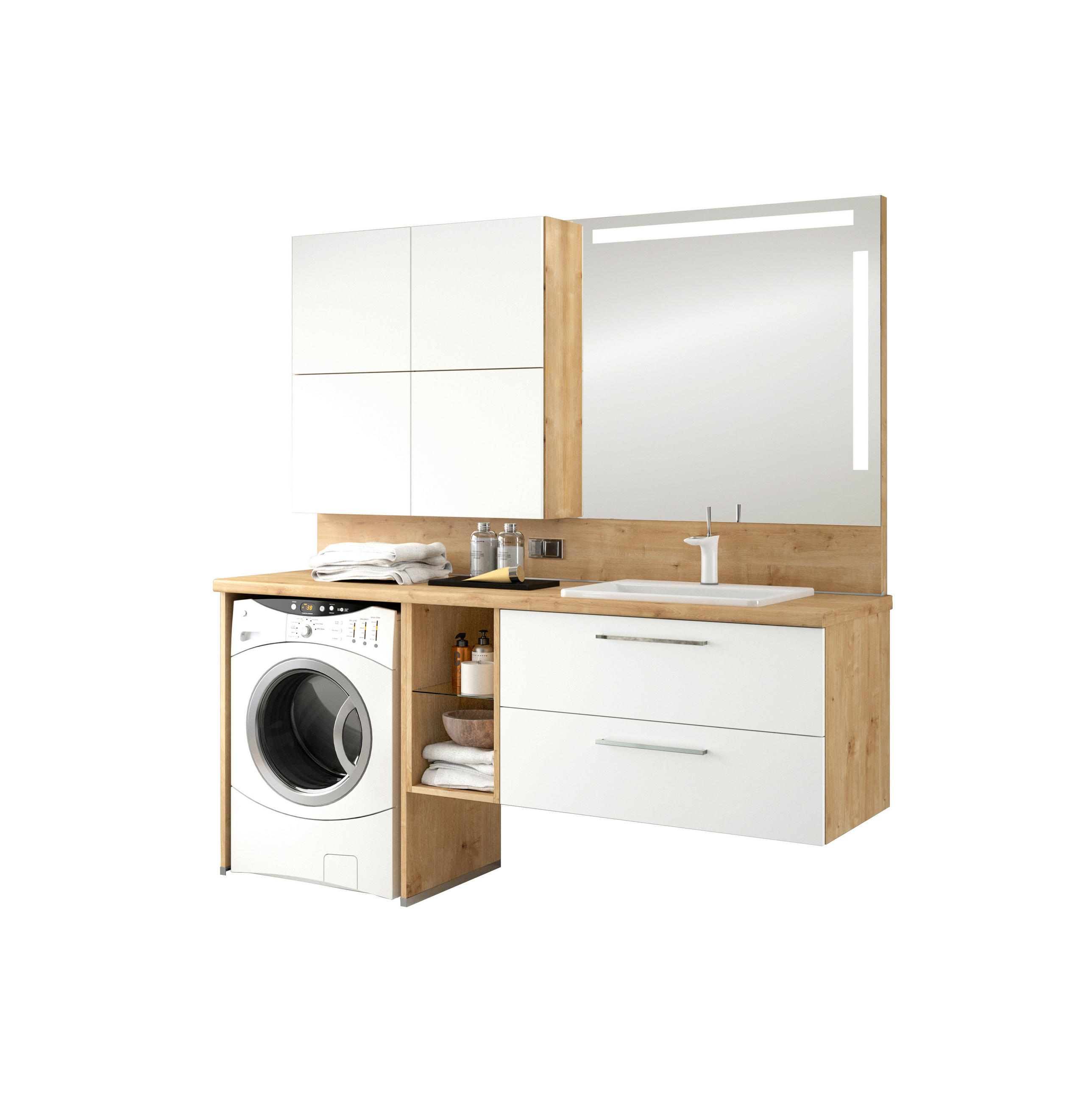 BADEZIMMER  in 188,1 cm  - Chromfarben/Eichefarben, KONVENTIONELL, Glas/Keramik (188,1cm) - Moderano