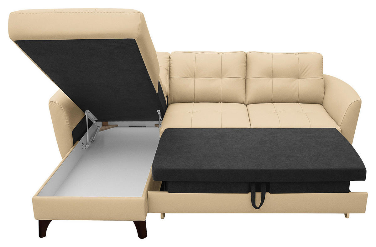 ECKSOFA in Lederlook Echtleder Beige  - Beige/Buchefarben, Design, Leder/Holz (238/168cm) - Livetastic