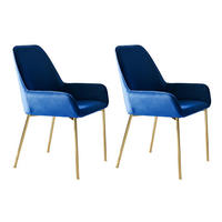 ARMLEHNSTUHL-SET 2 Stück  in Samt  - Blau/Goldfarben, MODERN, Textil/Metall (58/89/58cm) - Livetastic