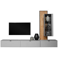 WOHNWAND 303,8/220,3/37,1 cm  in Grau, Wildeiche  303,8/220,3/37,1 cm    - Wildeiche/Schwarz, Design, Glas/Holz (303,8/220,3/37,1cm) - Dieter Knoll