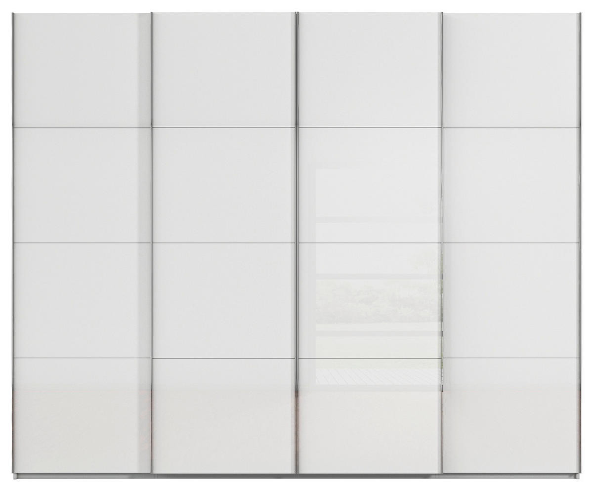 SCHWEBETÜRENSCHRANK 271/223/68 cm 4-türig Grau, Weiß  - Chromfarben/Weiß, Design, Glas/Holzwerkstoff (271/223/68cm) - Novel