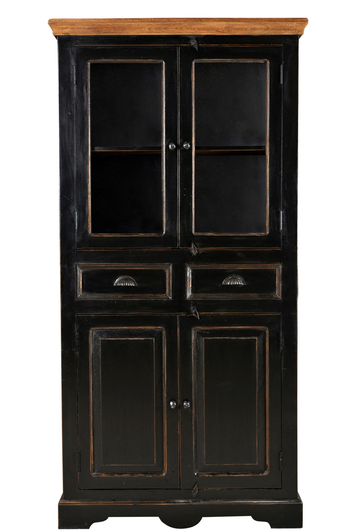 VITRINE  in massiv Mangoholz Schwarz, Honig  - Messingfarben/Schwarz, Design, Glas/Holz (90/180/40cm) - MID.YOU