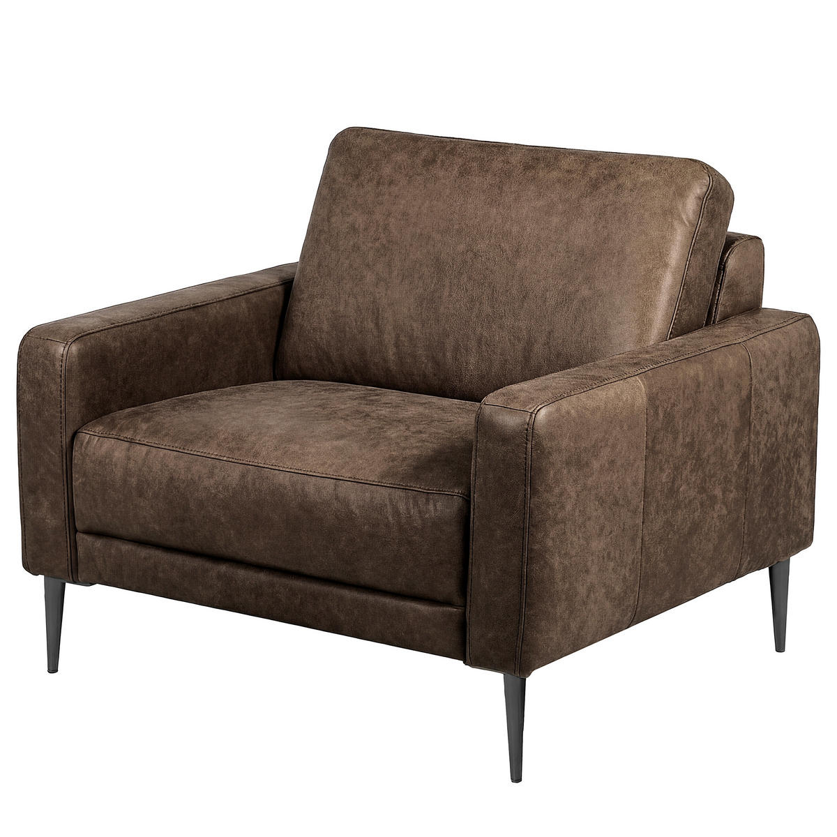 SESSEL  in Lederlook Echtleder Dunkelbraun  - Dunkelbraun/Schwarzchrom, Design, Leder/Textil (88cm) - Livetastic