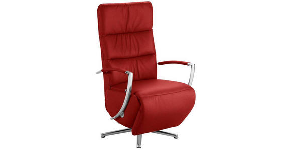 RELAXSESSEL in Leder Rot  - Chromfarben/Rot, Design, Leder/Metall (64/112/80cm) - Cantus