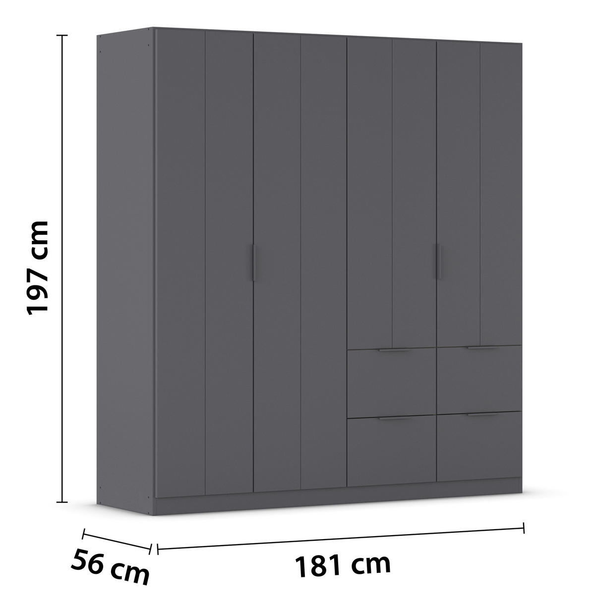 GARDEROB MED GÅNGJÄRN 181/197/56 cm 4-dörrar - grå, Modern, metall/trämaterial (181/197/56cm) - Rauch Möbel