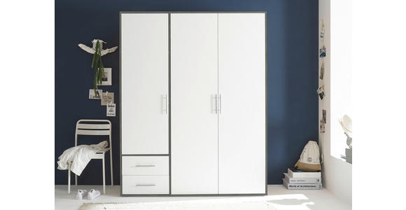 DREHTÜRENSCHRANK  in Grau, Weiß  - Alufarben/Weiß, KONVENTIONELL, Holzwerkstoff/Kunststoff (155/195/60cm) - Carryhome