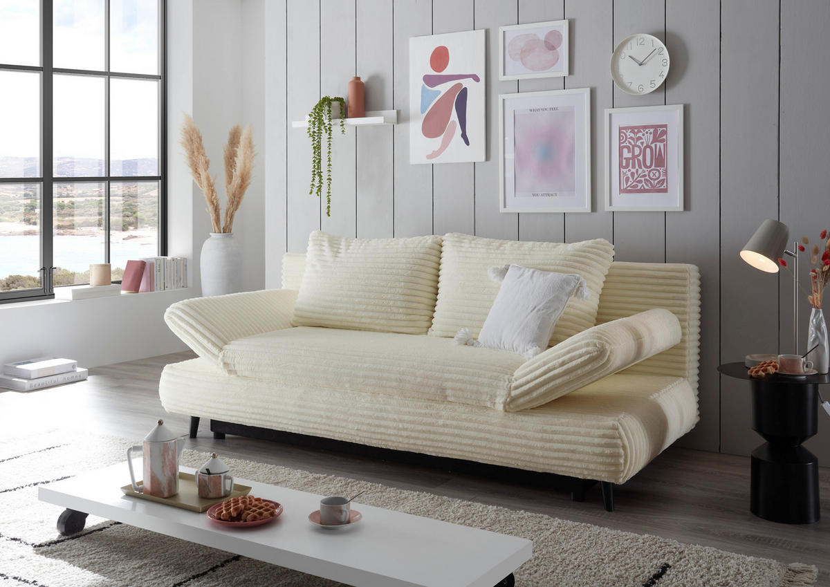 SCHLAFSOFA in Cord Beige  - Beige/Schwarz, Konventionell, Holz/Textil (212/88/101cm) - MID.YOU