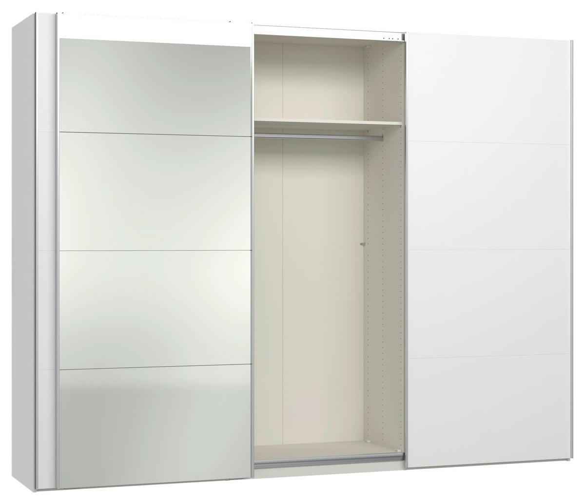 SCHWEBETÜRENSCHRANK 303/236/65 cm 3-türig Weiß  - Silberfarben/Weiß, Design, Glas/Holzwerkstoff (303/236/65cm) - Jutzler