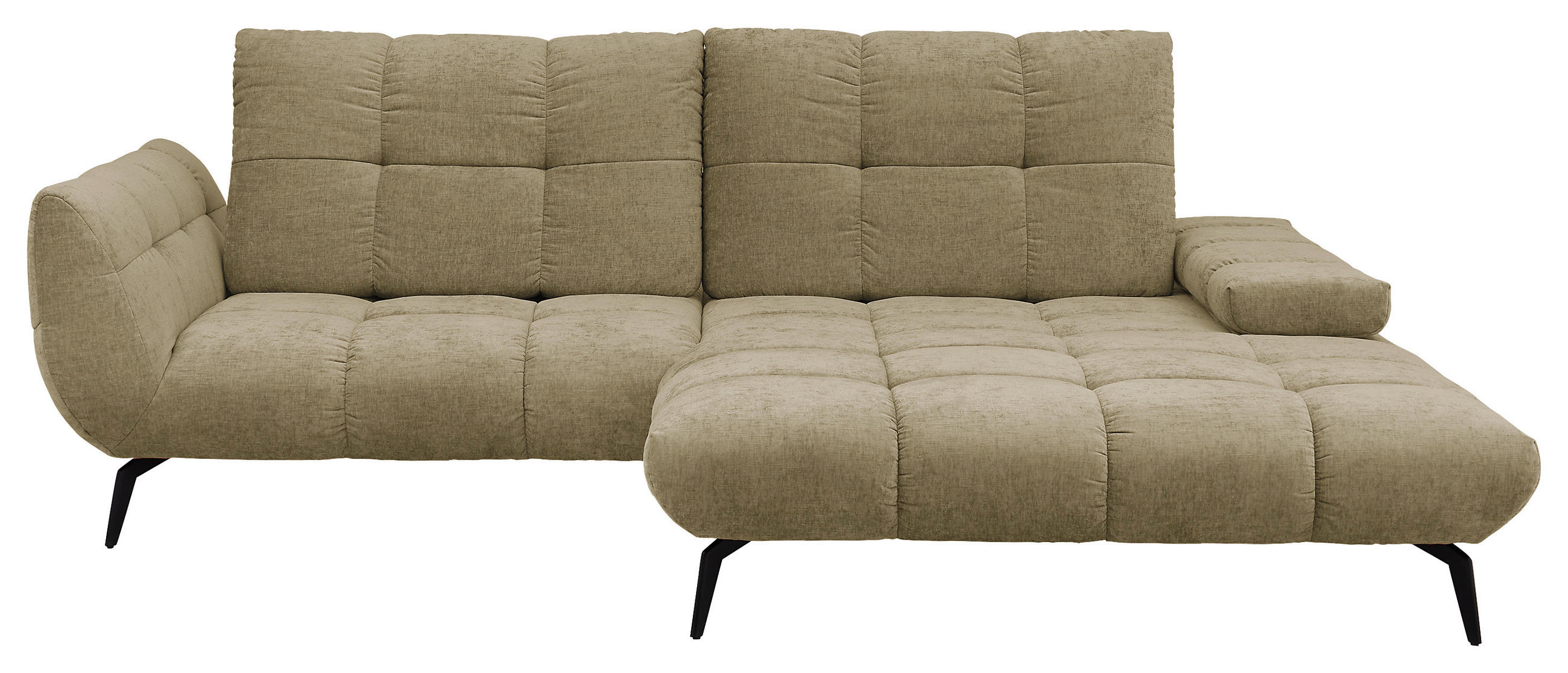 ECKSOFA Olivgrün Flachgewebe Rücken echt, Sitztiefenverstellung  - Schwarz/Olivgrün, KONVENTIONELL, Textil/Metall (273/211cm) - SetOne by Musterring