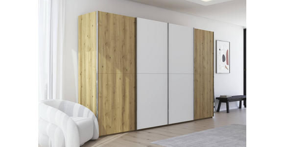SCHWEBETÜRENSCHRANK 360/223/68 cm 4-türig Weiß, Eichefarben, Chromfarben  - Chromfarben/Eichefarben, Design, Glas/Holz (360/223/68cm) - Novel