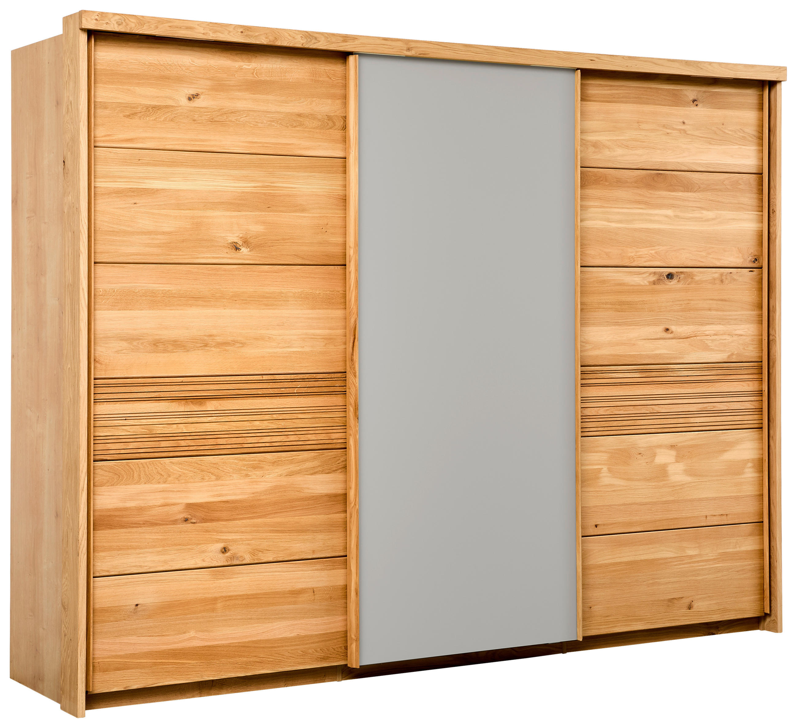 SCHWEBETÜRENSCHRANK 285/216/70 cm 3 Tür(en)-türig Grau, Wildeiche  - Wildeiche/Grau, Design, Glas/Holz (285/216/70cm) - Linea Natura